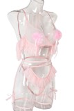 Pink Sexy Solid Hollowed Out Patchwork Backless Lingerie