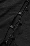 Black Sexy Casual Solid Hollowed Out Frenulum O Neck Tops