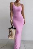 Pink Sexy Casual Solid Backless Spaghetti Strap Long Dress Dresses