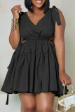 Rose Red Sexy Casual Solid Frenulum Backless V Neck Sleeveless Dress Dresses