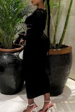 Black Sexy Casual Solid Hollowed Out O Neck Long Sleeve Dresses