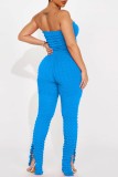 Pink Sexy Casual Solid Backless Strapless Skinny Jumpsuits