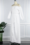 White Casual Solid Patchwork Off the Shoulder Straight Dresses(Without belt)