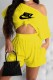 Yellow Street Sportswear Print Letter Oblique Collar Short Sleeve Two Pieces
