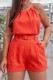 Orange Casual Print Solid With Belt O Neck Sleeveless Two Pieces