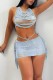 Blue Sexy Solid Tassel Patchwork Frenulum Skinny Mid Waist Conventional Solid Color Skirt (Only Skirt)