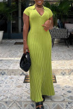 White Casual Solid Patchwork V Neck Long Dress Dresses
