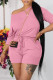 Pink Casual Solid Basic Oblique Collar Two Pieces