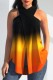 Yellow Black Casual Print Backless Slit Halter Tops