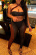 Brown Sexy Patchwork See-through Backless Contrast Halter Sleeveless Two Pieces