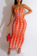 Orange Casual Print Patchwork Backless Spaghetti Strap One Step Skirt Dresses