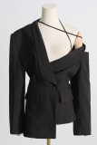 Black Elegant Solid Bandage Buttons Oblique Collar Outerwear