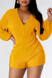 Red Sexy Solid Bandage Backless V Neck Regular Rompers