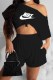 Black Street Sportswear Print Letter Oblique Collar Short Sleeve Two Pieces