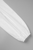 White Casual Solid Patchwork Off the Shoulder Straight Dresses(Without belt)
