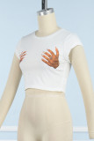 White Street Print Patchwork O Neck T-Shirts