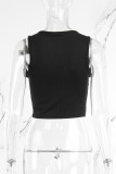 Black Sexy Casual Solid Hollowed Out Frenulum O Neck Tops