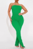 Pink Sexy Casual Solid Backless Strapless Skinny Jumpsuits