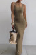 Brown Sexy Casual Solid Backless Spaghetti Strap Long Dress Dresses