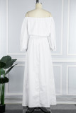 White Casual Solid Patchwork Off the Shoulder Straight Dresses(Without belt)