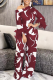 Purplish Red Elegant Print Patchwork Feathers Oblique Collar Nine Points Sleeve Two Pieces
