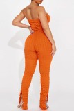 Pink Sexy Casual Solid Backless Strapless Skinny Jumpsuits