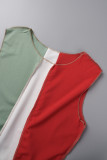 Multicolor Casual Patchwork Contrast O Neck Sleeveless Two Pieces