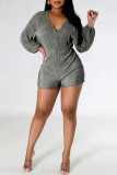 Red Sexy Solid Bandage Backless V Neck Regular Rompers