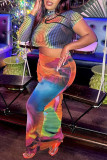 Colour Street Print Patchwork Regular High Waist Pencil Full Print Bottoms