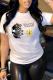 White Street Vintage Print Skull Patchwork O Neck T-Shirts