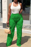 Green Casual Solid Basic Regular High Waist Conventional Solid Color Trousers