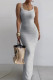Grey Sexy Casual Solid Backless Spaghetti Strap Long Dress Dresses