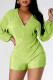 Green Sexy Solid Bandage Backless V Neck Regular Rompers