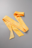 Yellow Street Print Bandage Turndown Collar Straight Jumpsuits