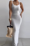 White Sexy Casual Solid Backless Spaghetti Strap Long Dress Dresses