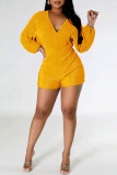 Red Sexy Solid Bandage Backless V Neck Regular Rompers