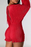 Red Sexy Solid Bandage Backless V Neck Regular Rompers
