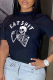 Black Casual Street Print Skull Patchwork O Neck T-Shirts
