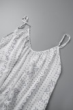 Blue Sexy Casual Print Backless Spaghetti Strap Long Dress Dresses