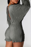 Red Sexy Solid Bandage Backless V Neck Regular Rompers
