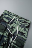 Camouflage Street Sportswear Basis Print Vests Printing Contrast O Neck Sleeveless Two Pieces