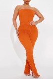 Pink Sexy Casual Solid Backless Strapless Skinny Jumpsuits