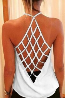 White Sexy Casual Print Solid Backless Spaghetti Strap Tops