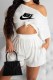 White Street Sportswear Print Letter Oblique Collar Short Sleeve Two Pieces