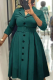 Green Elegant Solid Patchwork Buttons Turndown Collar A Line Dresses(With Belt)