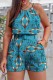 Blue Casual Print Solid With Belt O Neck Sleeveless Two Pieces
