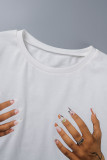 White Street Print Patchwork O Neck T-Shirts