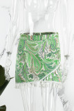 Green Casual Print Tassel Patchwork Regular High Waist Conventional Patchwork Shorts
