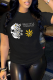 Black Street Vintage Print Skull Patchwork O Neck T-Shirts