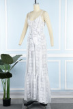 Blue Sexy Casual Print Backless Spaghetti Strap Long Dress Dresses